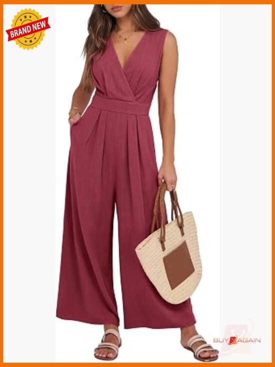 Pants - Sleeveless V-Neck Backless Jumpsuit Romper Casual Dressy One Piece Pants